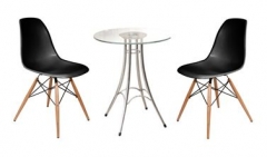ชุดโต๊ะบาร์กระจก Ieffel+เก้าอี้ขาไม้ รุ่น Tulip