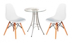 ชุดโต๊ะบาร์กระจก Ieffel+เก้าอี้ขาไม้ รุ่น Tulip