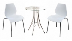 ชุดโต๊ะบาร์กระจก Ieffel+เก้าอี้ PP สีขาว รุ่น Lotus