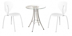 ชุดโต๊ะบาร์กระจก Ieffel+เก้าอี้ PP สีขาว รุ่น Mali