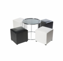 ชุดโต๊ะกระจก OVIO+เก้าอี้สตูลลูกเต๋า สีขาว/สีดำ