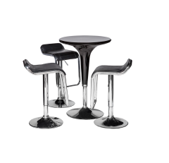 ชุดโต๊ะบาร์สูงไฟเบอร์ + เก้าอี้สตูลบาร์เบาะหนังสีดำ รุ่น Vegas