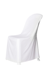 เก้าอี้พลาสติก คลุมผ้าสีขาว