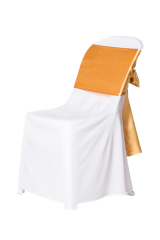 เก้าอี้พลาสติกคลุมผ้าขาว ผูกโบว์สีทอง